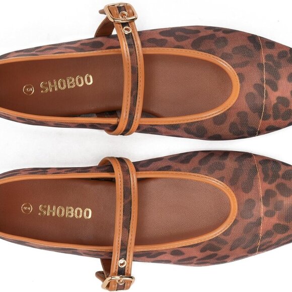 Women's Leopard Print Mesh Ballet Flats Square Toe Buckle Shoes for Dress - Picture 5 of 7